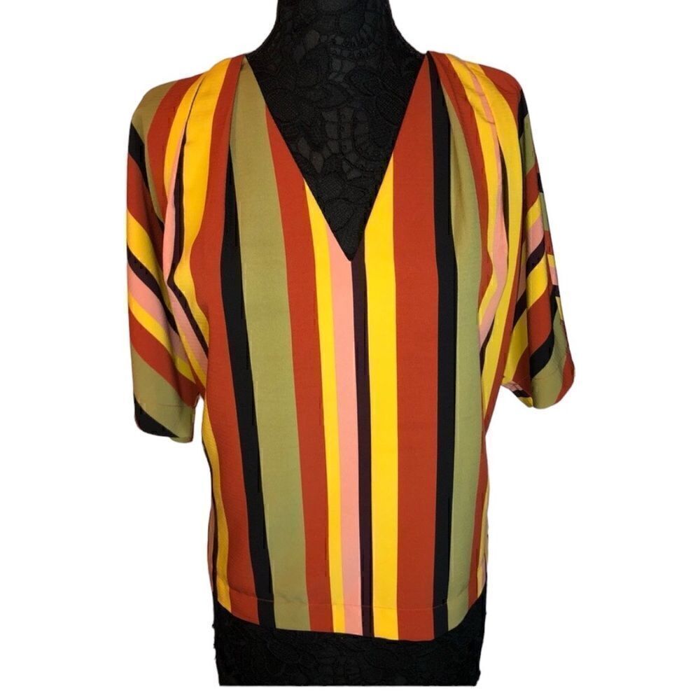 MADISON Colorful Top Blouse Yellow, Red, Orange, Black, Green. Pink Size:Med
